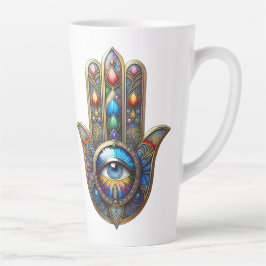 Colorful Gold Hamsa w/ Blue Speckle Third Eye カフェラテマグ