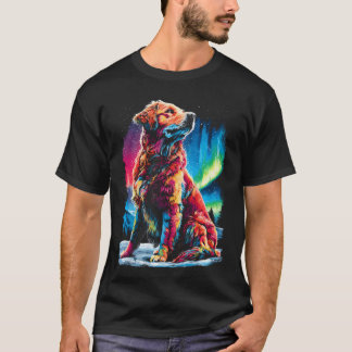 Colorful Golden Retriever Dog Aurora Borealis Tシャツ