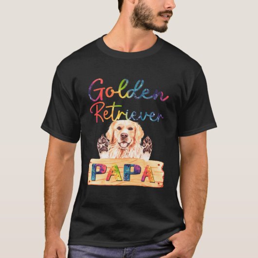 Colorful Golden Retriever Papa  Dog Dad Tシャツ (正面)