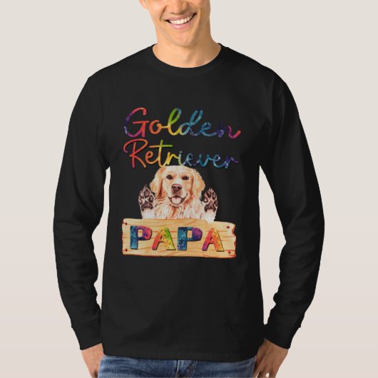 Colorful Golden Retriever Papa  Dog Dad Tシャツ (正面)
