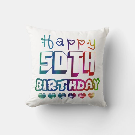 colorful gradient Happy 50th birthday クッション (正面)
