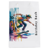 Colorful Graffiti Skateboarder Birthday Bash  ミディアムペーパーバッグ (正面)