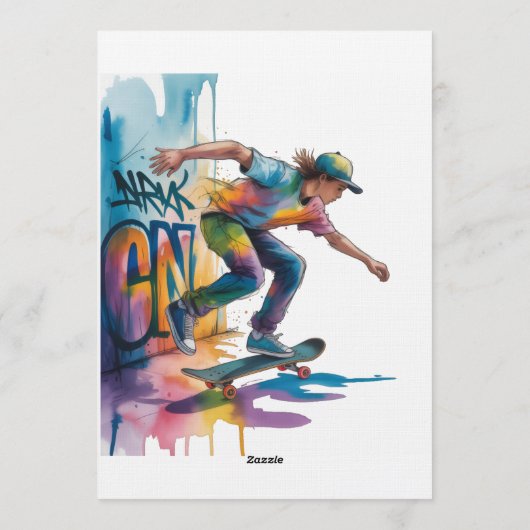 Colorful Graffiti Skateboarder Birthday Bash  招待状 (裏面)