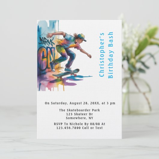 Colorful Graffiti Skateboarder Birthday Bash  招待状 (スタンド正面)