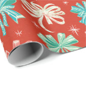 Colorful Green, White Bows and Snowflakes Print ラッピングペーパー (ロールコーナー)