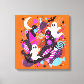 Colorful Halloween Ghosts and Candy キャンバスプリント (正面)