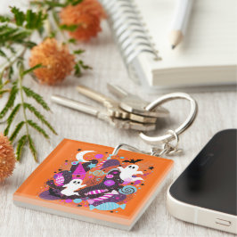 Colorful Halloween Ghosts and Candy キーホルダー