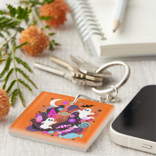 Colorful Halloween Ghosts and Candy キーホルダー