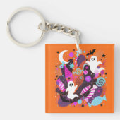 Colorful Halloween Ghosts and Candy キーホルダー (正面)