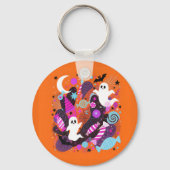 Colorful Halloween Ghosts and Candy キーホルダー (正面)