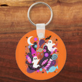 Colorful Halloween Ghosts and Candy キーホルダー (正面)