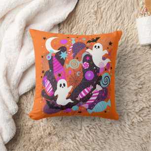 Colorful Halloween Ghosts and Candy クッション