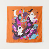 Colorful Halloween Ghosts and Candy タペストリー (正面)