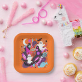 Colorful Halloween Ghosts and Candy ペーパープレート (パーティー)