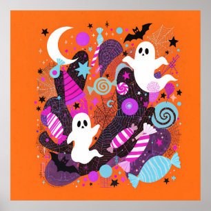 Colorful Halloween Ghosts and Candy ポスター