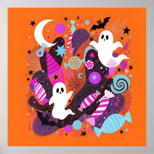 Colorful Halloween Ghosts and Candy ポスター (正面)