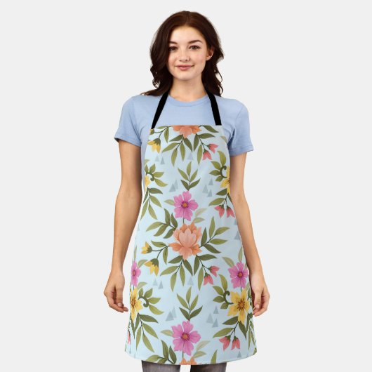 Colorful Hand Draw Flowers  エプロン (着用した状態)