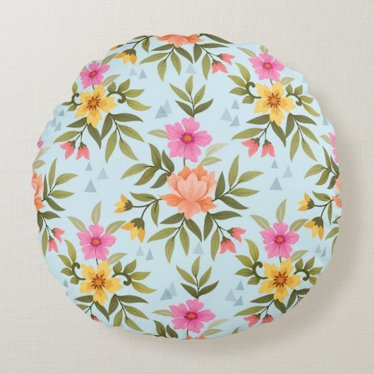 Colorful Hand Draw Flowers ラウンドクッション (正面)