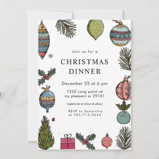 Colorful Hand-Drawn Christmas Dinner  招待状 (正面)