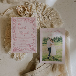 Colorful Hand Drawn Floral Garden Photo Wedding 招待状