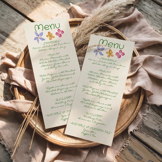 Colorful Hand Drawn Floral Spring Wedding Menu  メニュー
