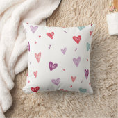 Colorful Hand-Drawn Hearts Throw Pillow クッション (ブランケット)