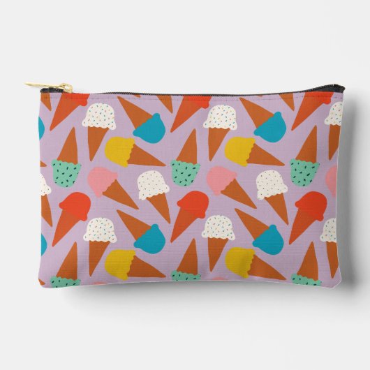 Colorful Hand-Drawn Ice Cream Cone Pattern  アクセサリーポーチ (正面)
