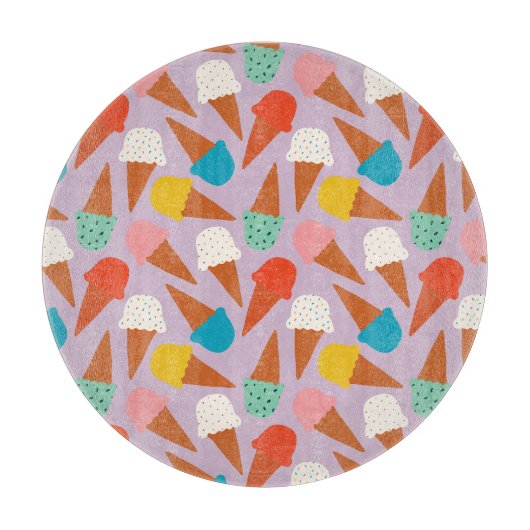 Colorful Hand-Drawn Ice Cream Cone Pattern  カッティングボード (正面)