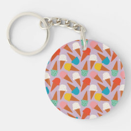 Colorful Hand-Drawn Ice Cream Cone Pattern  キーホルダー