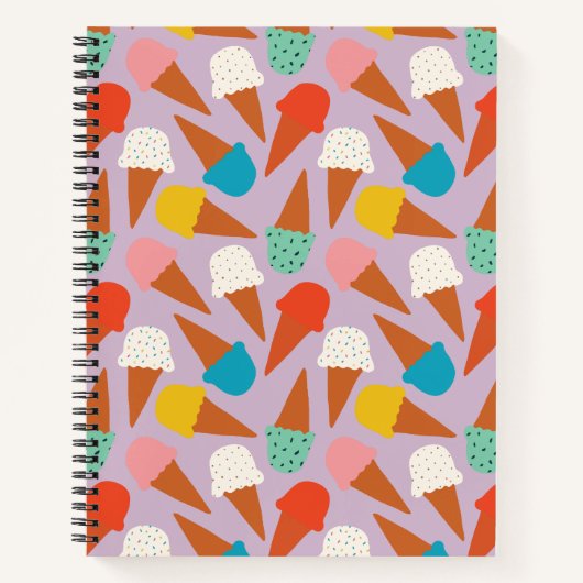 Colorful Hand-Drawn Ice Cream Cone Pattern  ノートブック (正面)