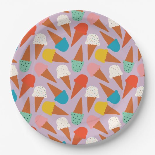 Colorful Hand-Drawn Ice Cream Cone Pattern  ペーパープレート (正面)