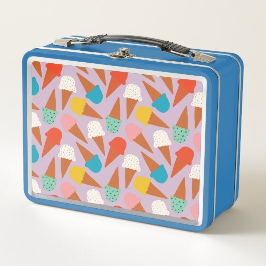 Colorful Hand-Drawn Ice Cream Cone Pattern  メタルランチボックス (正面)