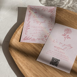 Colorful Hand Drawn QR Code Floral Garden Wedding 招待状
