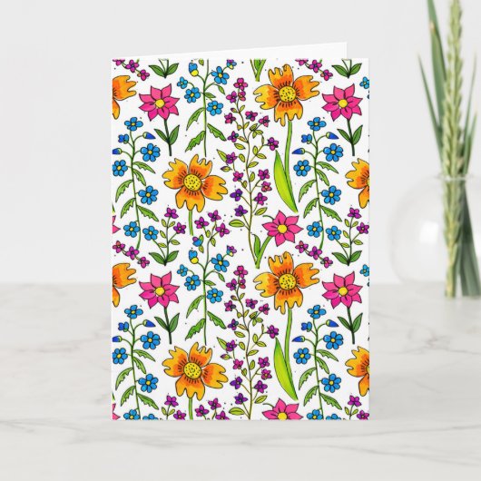 Colorful Hand-Drawn Wildflower Pattern Greeting カード (正面)
