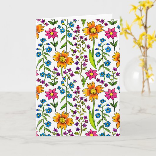 Colorful Hand-Drawn Wildflower Pattern Greeting カード (黄色い花)