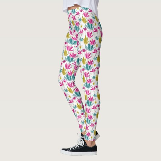 Colorful Hand-Painted Leaf Print Leggings レギンス (左)