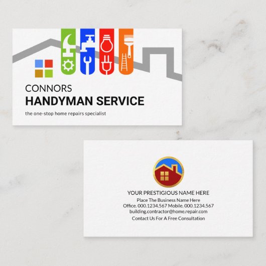 Colorful Handyman Tools Tab On Roof 名刺 (正面/裏面)