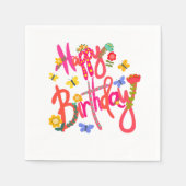 Colorful Happy Birthday Floral & Butterfly Party スタンダードカクテルナプキン (正面)