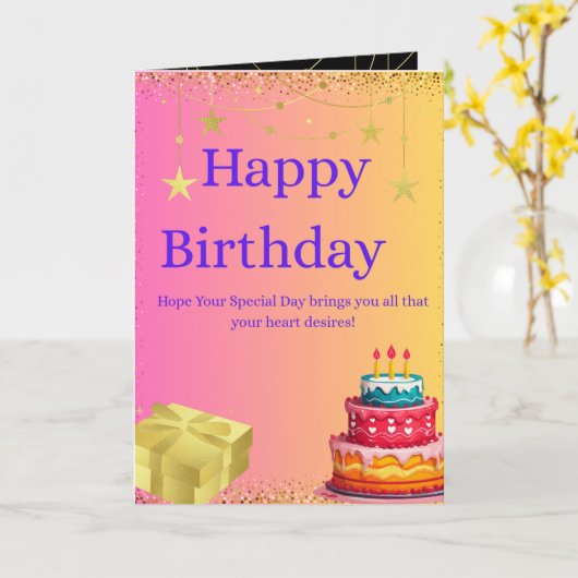 Colorful Happy Birthday Folded Greeting Card カード (黄色い花)