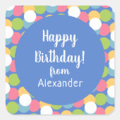 Colorful Happy Birthday from Name Blue スクエアシール (正面)