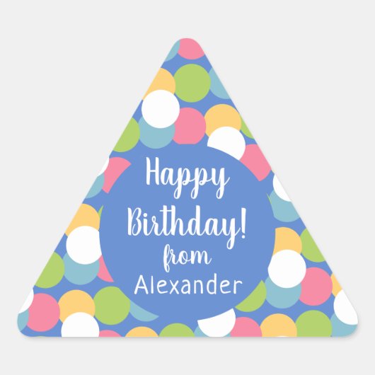 Colorful Happy Birthday from Name Blue 三角形シール (正面)