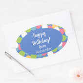 Colorful Happy Birthday from Name Blue 楕円形シール (封筒)