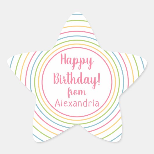 Colorful Happy Birthday from name Pastel Pink 星シール (正面)