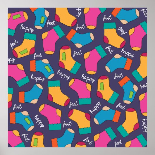 Colorful Happy Feet Socks Pattern ポスター (正面)