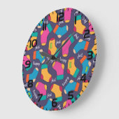 Colorful Happy Feet Socks Pattern ラージ壁時計 (傾斜)