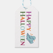 Colorful Happy Halloween Ghost Treat Tags