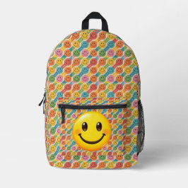 Colorful Happy Smile Emoji Pattern プリントバックパック