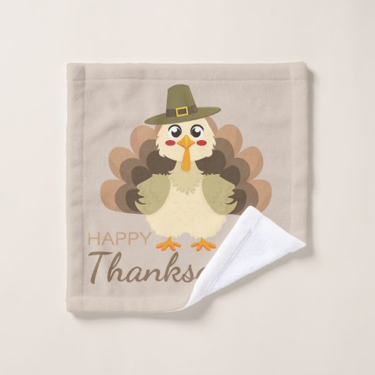 Colorful Happy Thanksgiving Cute Turkey ウォッシュタオル (ウォッシュタオル)