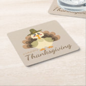 Colorful Happy Thanksgiving Cute Turkey スクエアペーパーコースター (アングル)