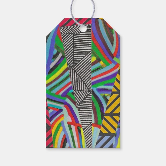 colorful hatches and herringbone collage  ギフトタグ (正面)